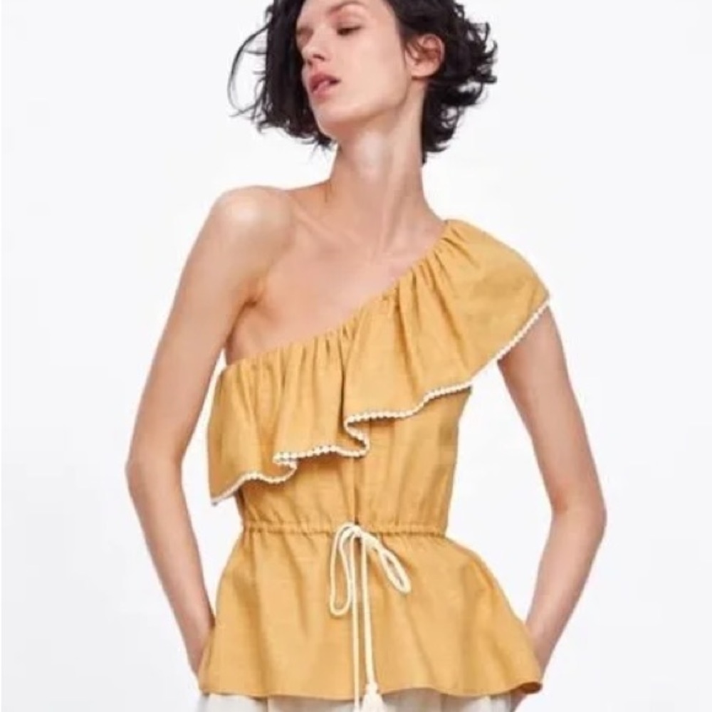 Zara one shoulder cinched waist top